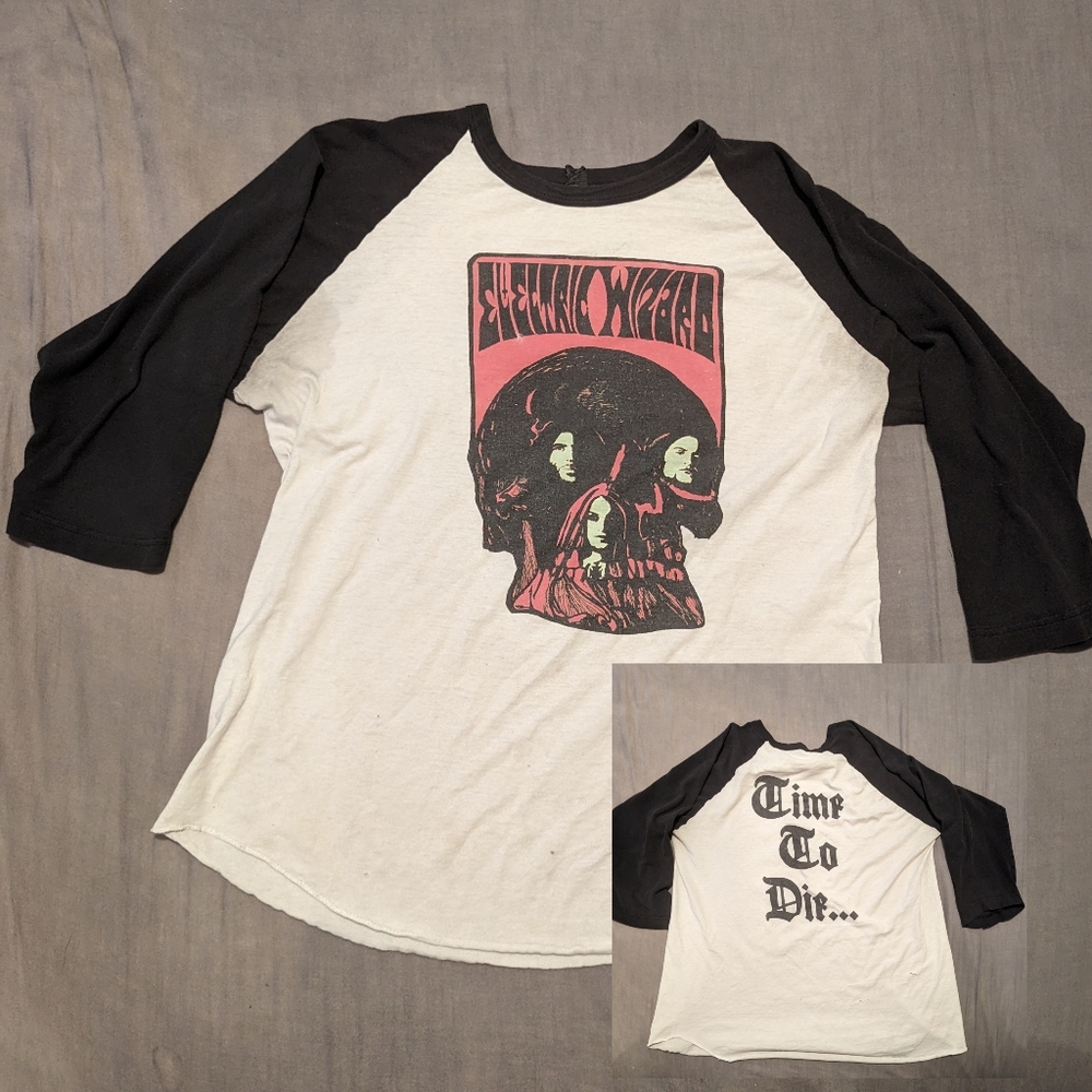 Black and White Electric Wizard Time to Die Baseball Tee